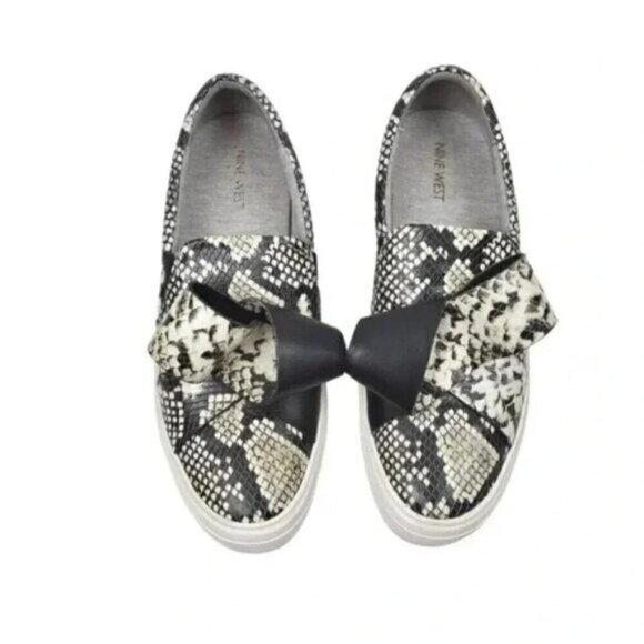 Nine West ODIENELLA Leather Reptile Print Platform Shoes Black Size 8.5 - Picture 6 of 14